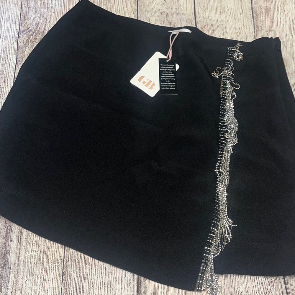 Gianni Bini Black and Silver Embellished Rhinestone  Mini Skirt Size XL NWT